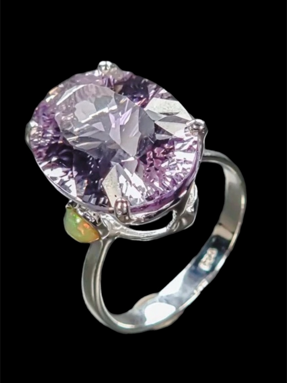 Genuine Lavender Amethyst with Fiery Opals Ring